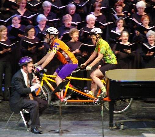 Riders on a bicycle